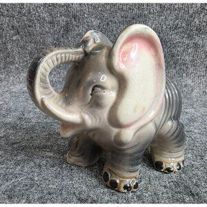 Vtg Ceramic Elephant Figurine Gray And Pink 4.5in Stoneware Decor